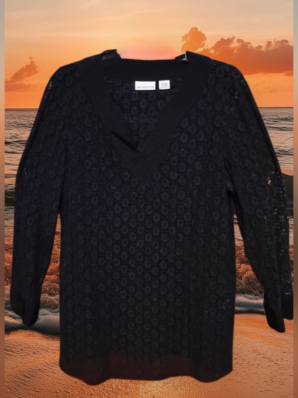 Liz Claibourne Black Lace V-Neck Swim Suit Cover-Up size Large